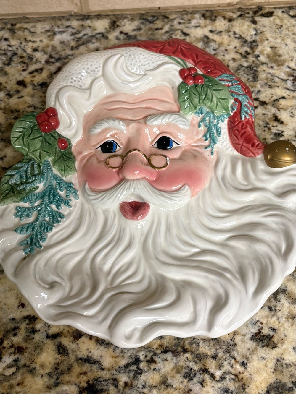 Fitz and Floyd Santa Face Holiday Platter - White, Red, Green, Gold
